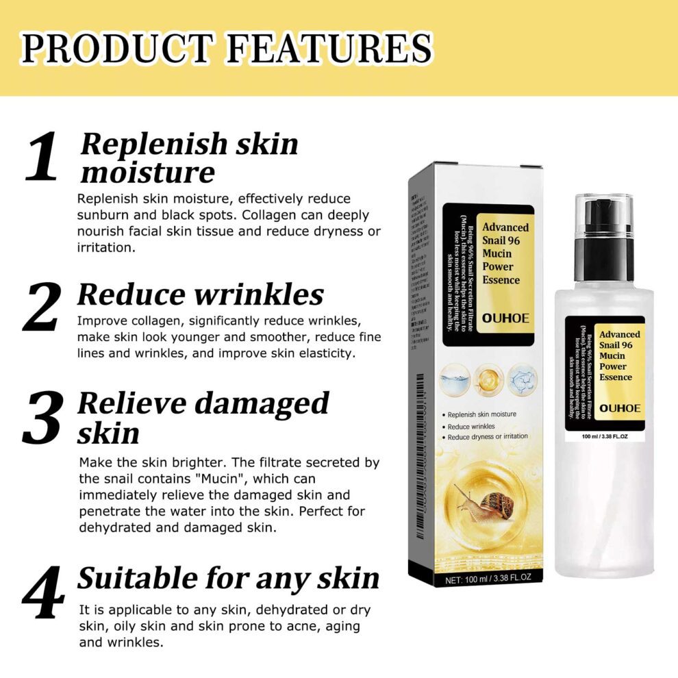 OUHOE Snail 96 Collagen Essence - Gentle Daily Glow & Moisture - Image 3